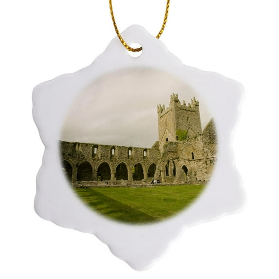 3drose, Castle, Jerpoint Abbey, Thomastown, Ireland - Eu15 Pwa0065 - Patrick J. Wall, 3 inch Snowflake Porcelain Ornament