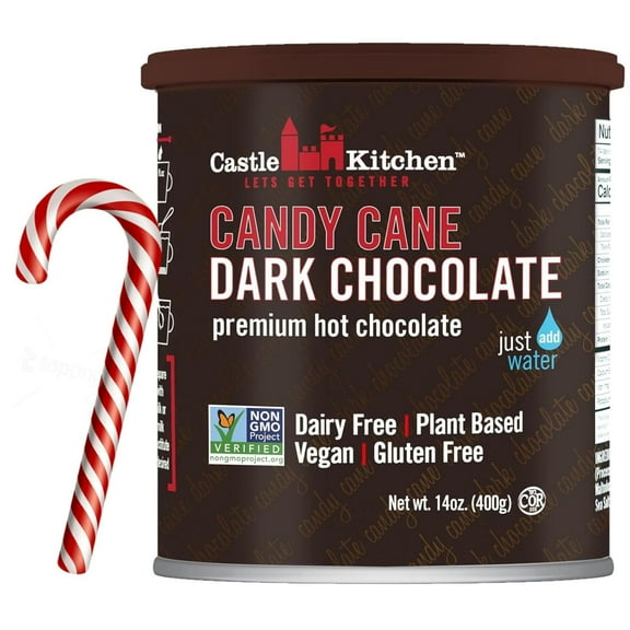 Castle Kitchen Candy Cane Hot Chocolate (14 oz) - Winter Favorite - Dairy Free, Vegan Hot Cocoa Mix made W Dark Chocolate and Natural Flavors- Just Add Water-Unique Flavor w No Artificial Sweetener