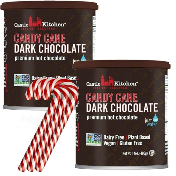 Castle Kitchen Candy Cane Hot Chocolate (2 Pack, 14oz Ea.) - Winter Favorite - Dairy Free, Vegan Hot Cocoa Mix made With Dark Chocolate and Natural Flavors-Just Add Water- No Artificial Sweeteners
