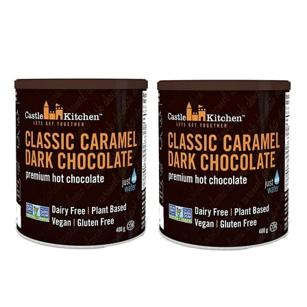 Castle Kitchen Classic Caramel Dark Chocolate Premium Hot Cocoa Mix (2-Pack) - Winter Favorite - Vegan, Gluten-Free, Non-GMO Project Verified, Kosher - 14 oz