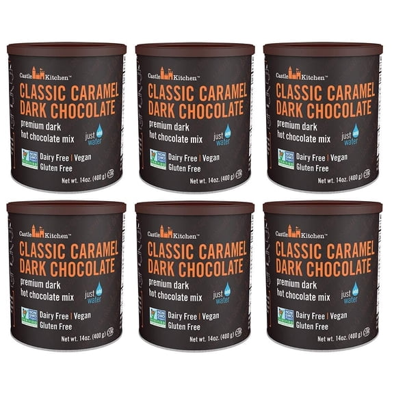 Castle Kitchen Classic Caramel Dark Chocolate Hot Cocoa Mix - Winter Favorite - Dairy-Free, Vegan, Plant Based, Gluten-Free, Non-GMO Project Verified, Kosher - 14 oz (Pack of 6)