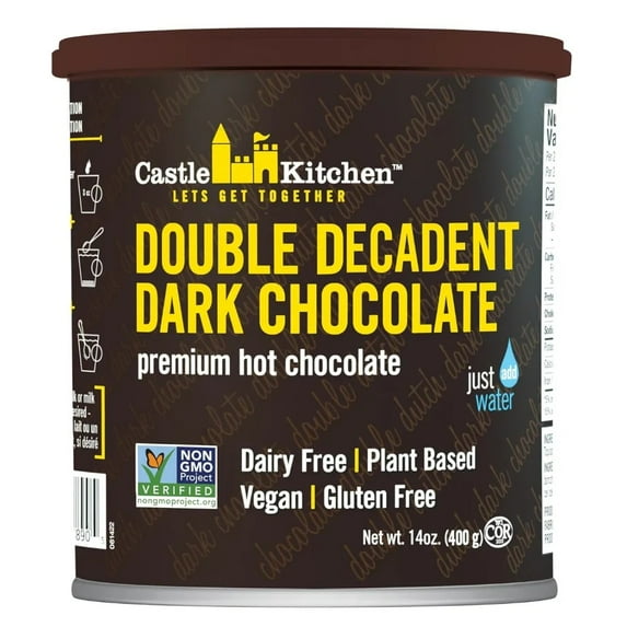 Castle Kitchen Double Dutch Premium Dark Hot Chocolate Mix - Vegan, Plant Based, Gluten Free, Dairy Free, Non-GMO Project Verified, Kosher, Just Add Water - 14 oz