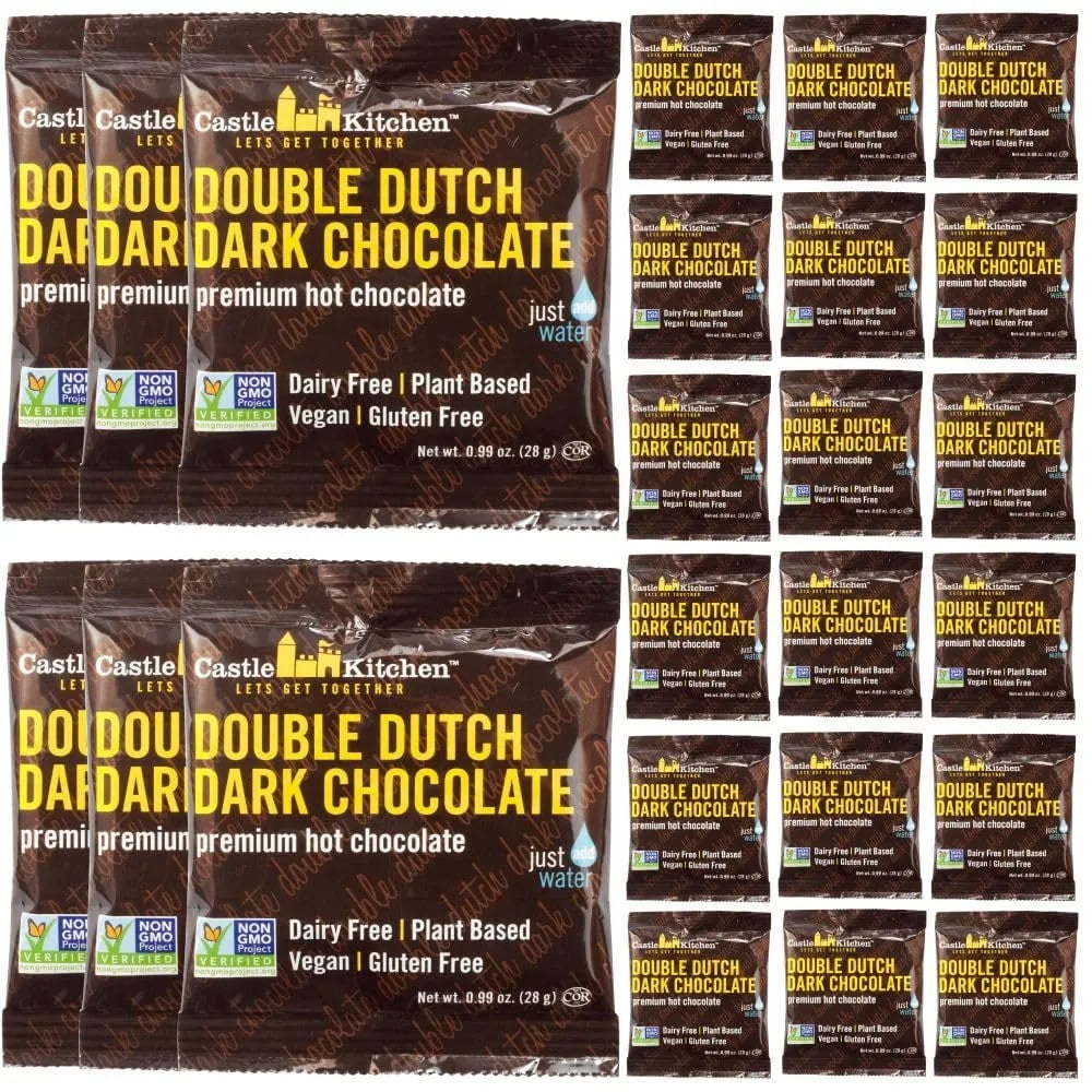 Castle Kitchen Hot Chocolate Sachets (25 Count) - Single Serve On The Go Hot Cocoa - Just Add Water - Dairy Free, Vegan 1oz Bulk Packets For A 6 oz Cup - With Real Chocolate, Not Chocolate Flavor