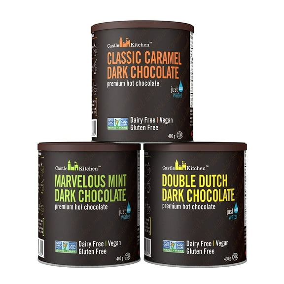 Castle Kitchen Natural Hot Chocolate Mix Variety Pack (42 Oz) - Winter Favorites - Dairy-Free, Vegan Complete Mixes - Pack of 3 (Classic Caramel, Double Decadent , Marvelous Mint Dark Chocolate)