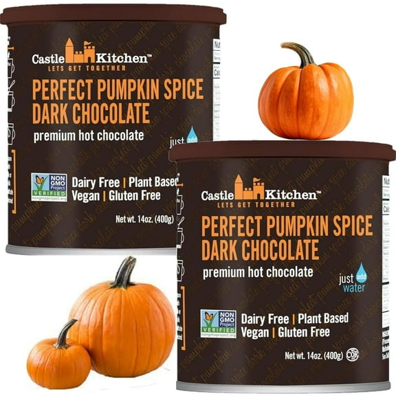 Castle Kitchen Pumpkin Spice Hot Chocolate (2 Pack,14 oz Ea.) - Winter Favorite - Dairy Free, Vegan Hot Cocoa Mix made With Decadent Dark Chocolate and Natural Flavors - No Artificial Sweeteners