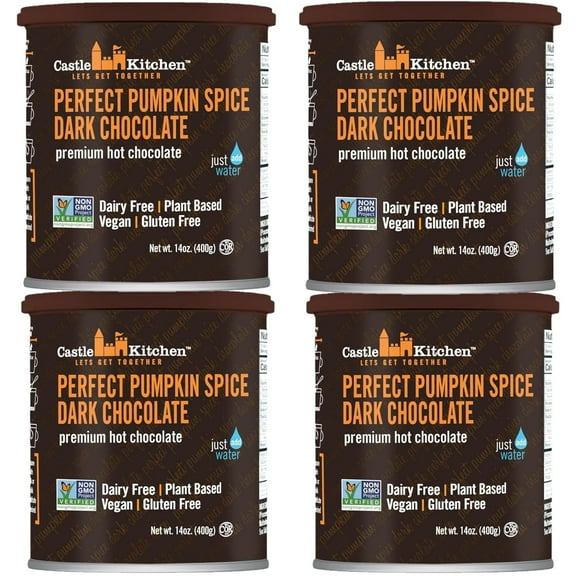 Castle Kitchen Pumpkin Spice Hot Chocolate (4 Pack,14 oz Ea.) - Winter Favorite - Dairy Free, Vegan Hot Cocoa Mix made With Decadent Dark Chocolate and Natural Flavors - No Artificial Sweeteners