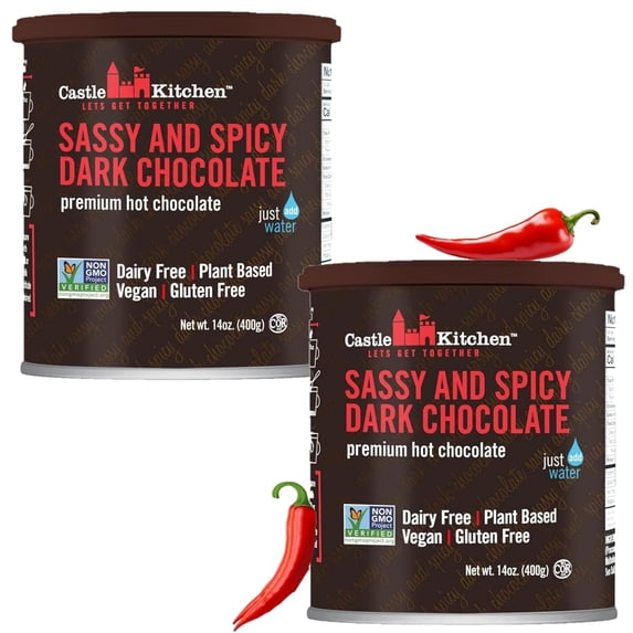 Castle Kitchen Spicy Hot Chocolate (2 Pack, 14oz Ea.) - Winter Favorite - Dairy Free, Vegan Mexican Hot Cocoa Mix made With Natural Chili Spiced Flavors - Unique Ancient Aztec Flavor