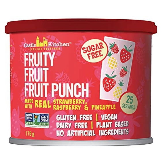Castle Kitchen Sugar Free Fruity Fruit Punch Mix (6 oz) - Sweetened with Monkfruit - Vegan, Gluten Free, Plant Based - Keto & Diabetic Friendly - Just Add Water Powder Drink Mix