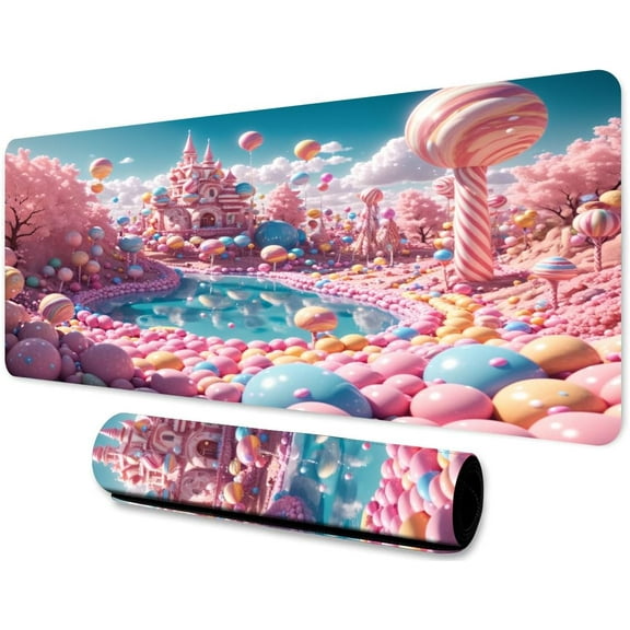 Castle Large Mouse Pad 31.5x11.8 Inches Cartoon Anime Candy Amusement Park Lollipop Clouds Pattern Printed Mouse Pad for Home Studio Keyboard Table Mat BDHYMN226