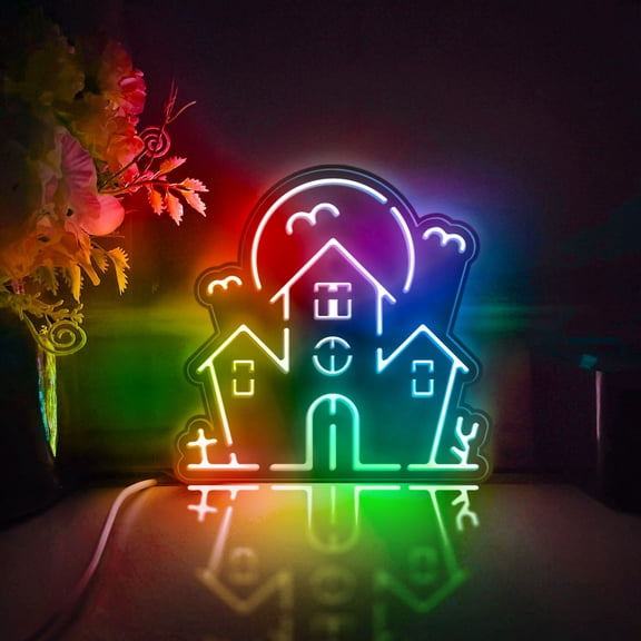 Castle Led Light Box, Dimmable Neon-Like Light Signs USB Power for Wall Decor Bedroom Decoration, Color Flow Effect (WxH) 16"x16"