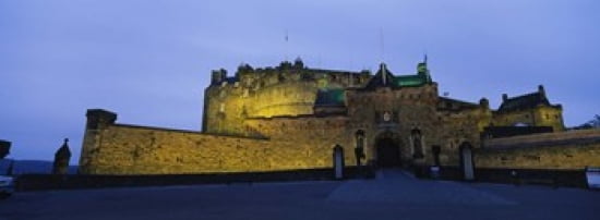 Castle Lit Up At Dusk Edinburgh Castle Edinburgh Scotland United Kingdom Canvas Art - Panoramic Images (36 x 13)