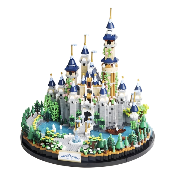 Castle Micro Building Blocks Set, Magical Castle Model with Garden & Water Scene Set, Creative Birthday Gift, Home Office Table Centerpiece Decor