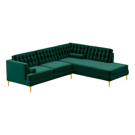 Castle Modern Pillow Back Velvet Right-Facing Upholstered Sectional in Green