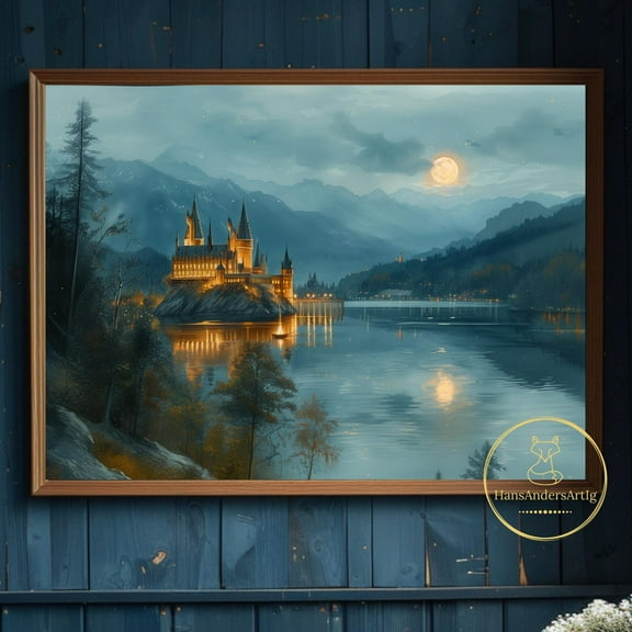 Castle At Night Wizard School Poster Print Magic Castle Gift For Fantasy Fan Art Dark Academia Enchanted Wall Decor Library Witchy Gift Wall Art, Modern Wall Decor, 24x36 UNFRAMED