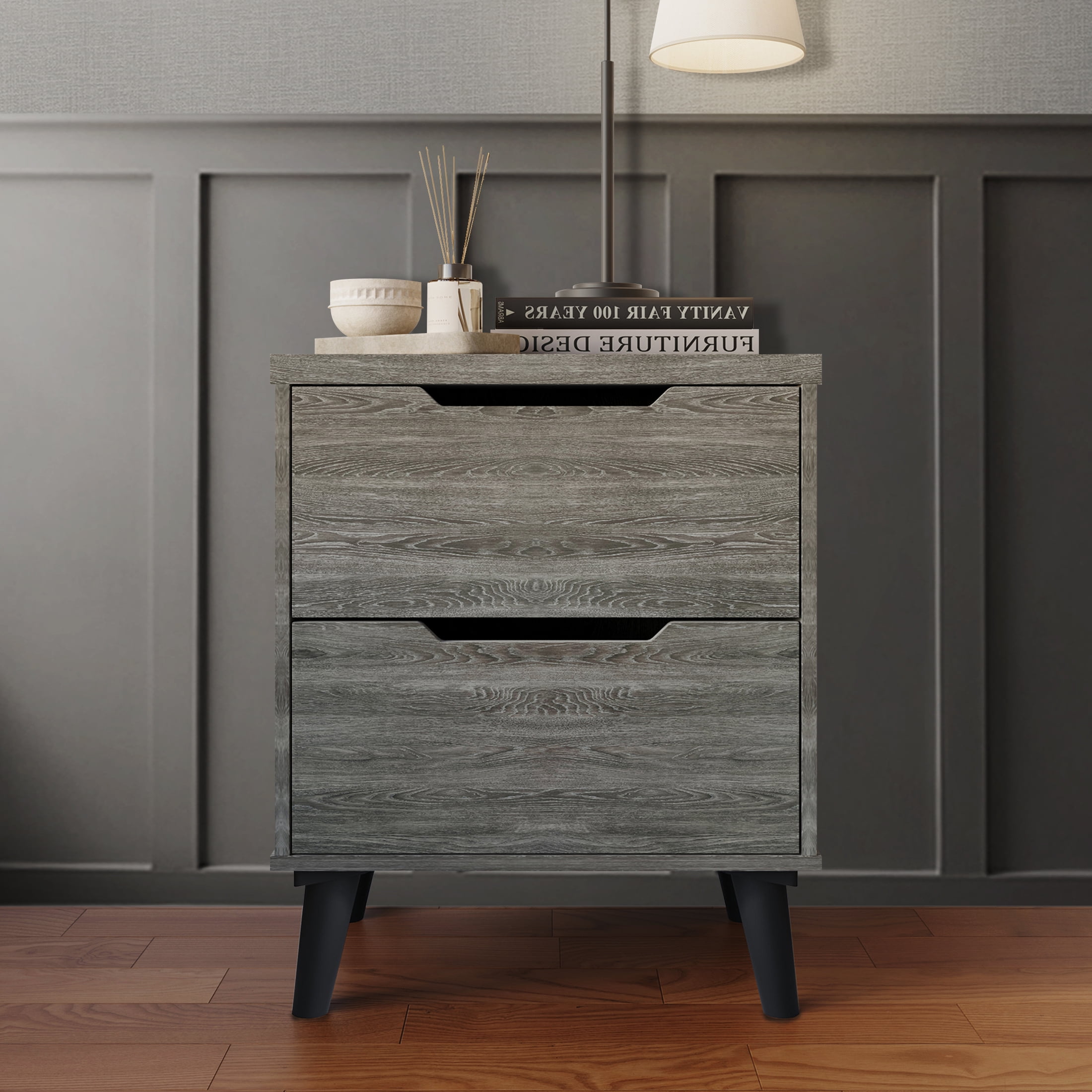 Dark grey cheap wood nightstand