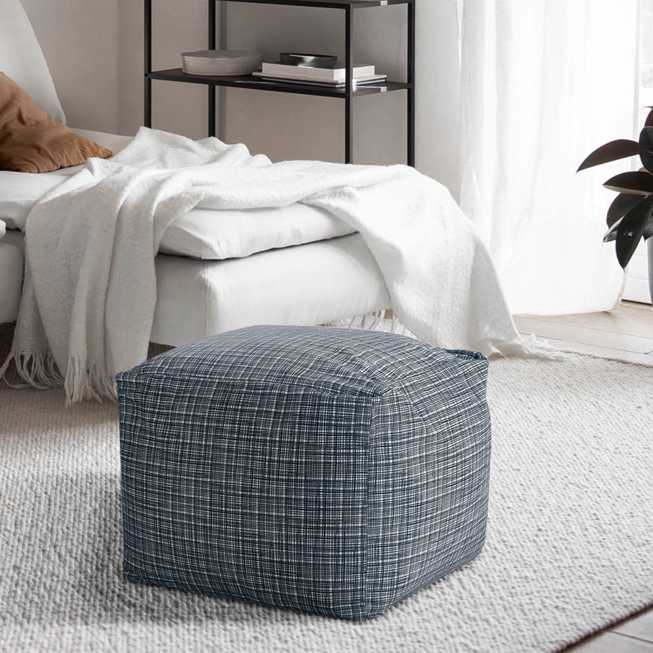 Castle Place 24" Velvet Pouf, Indigo Dye