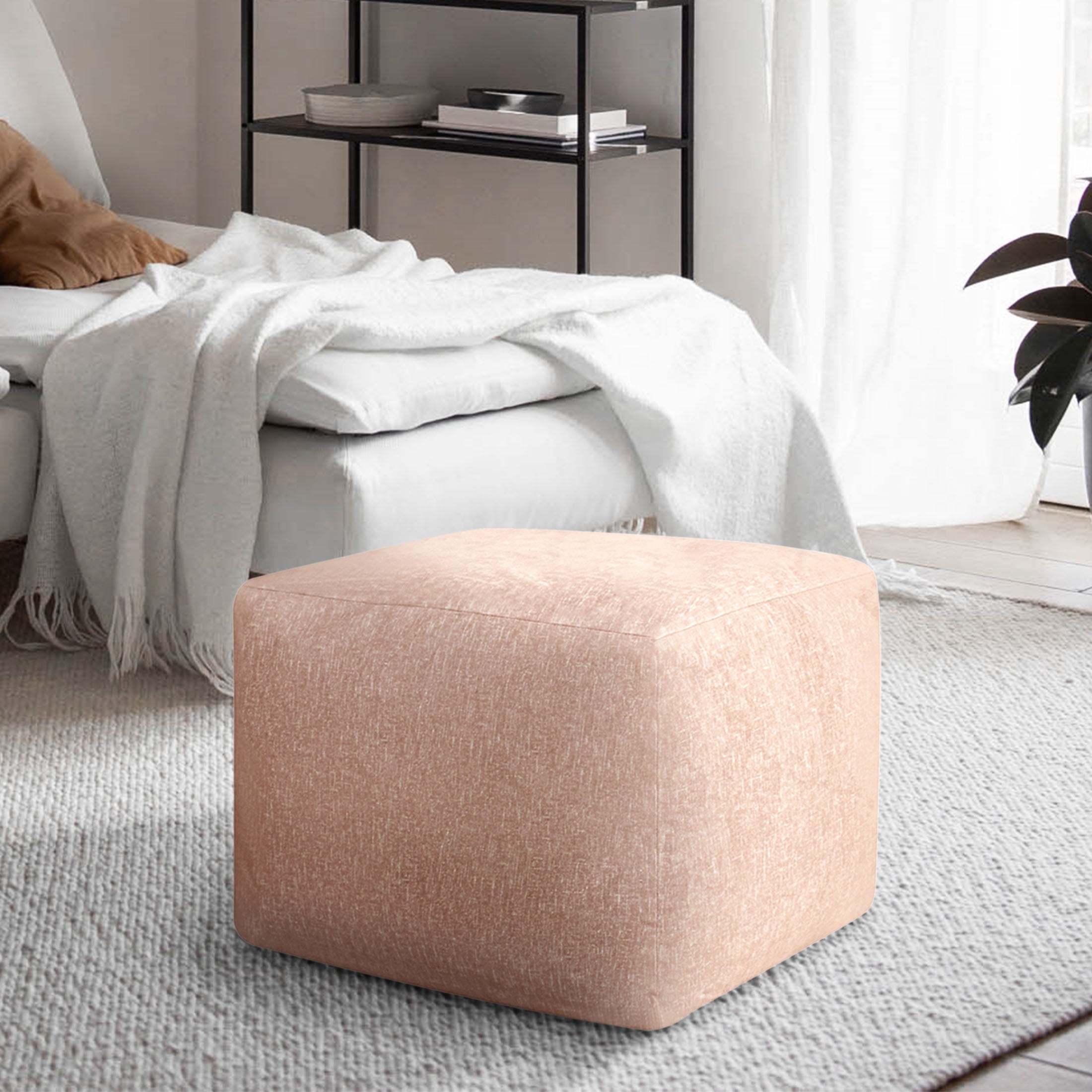 Castle Place 24" Velvet Pouf, Light Pink