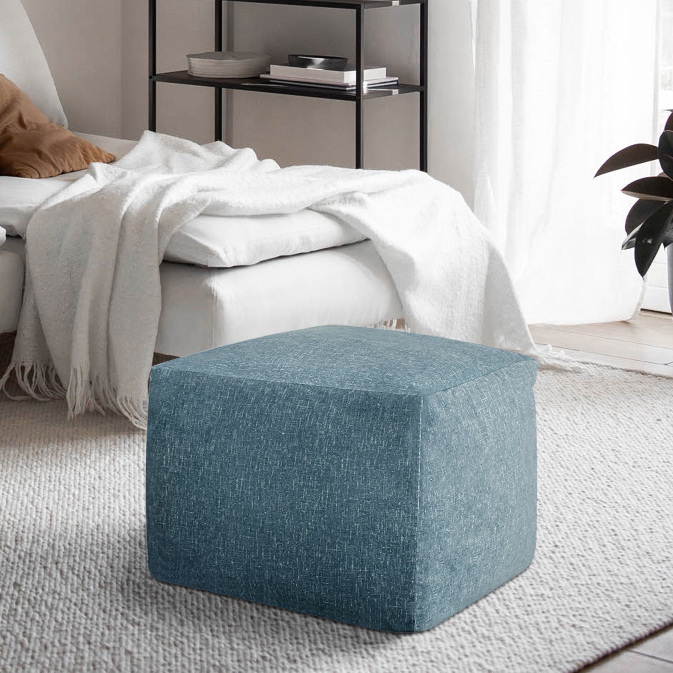 Castle Place 24" Velvet Pouf, Sapphire Blue