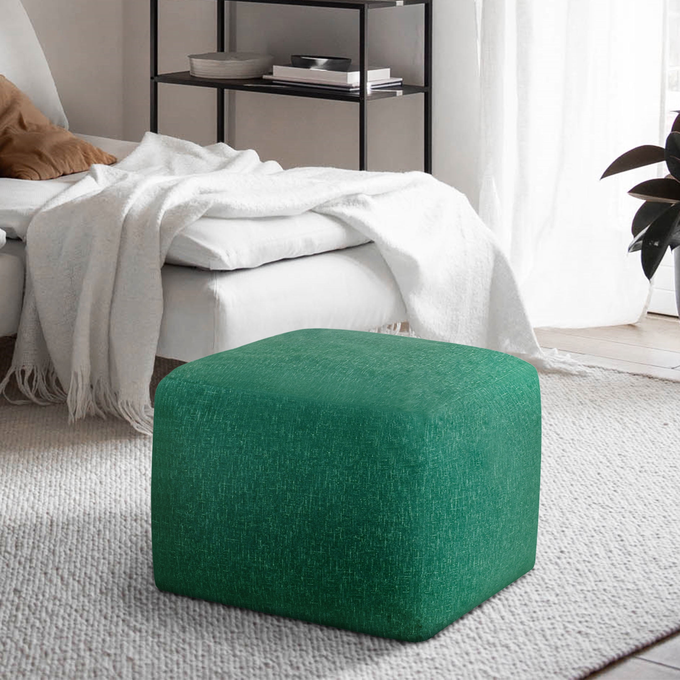 Castle Place 24" Velvet Pouf, Teal Green