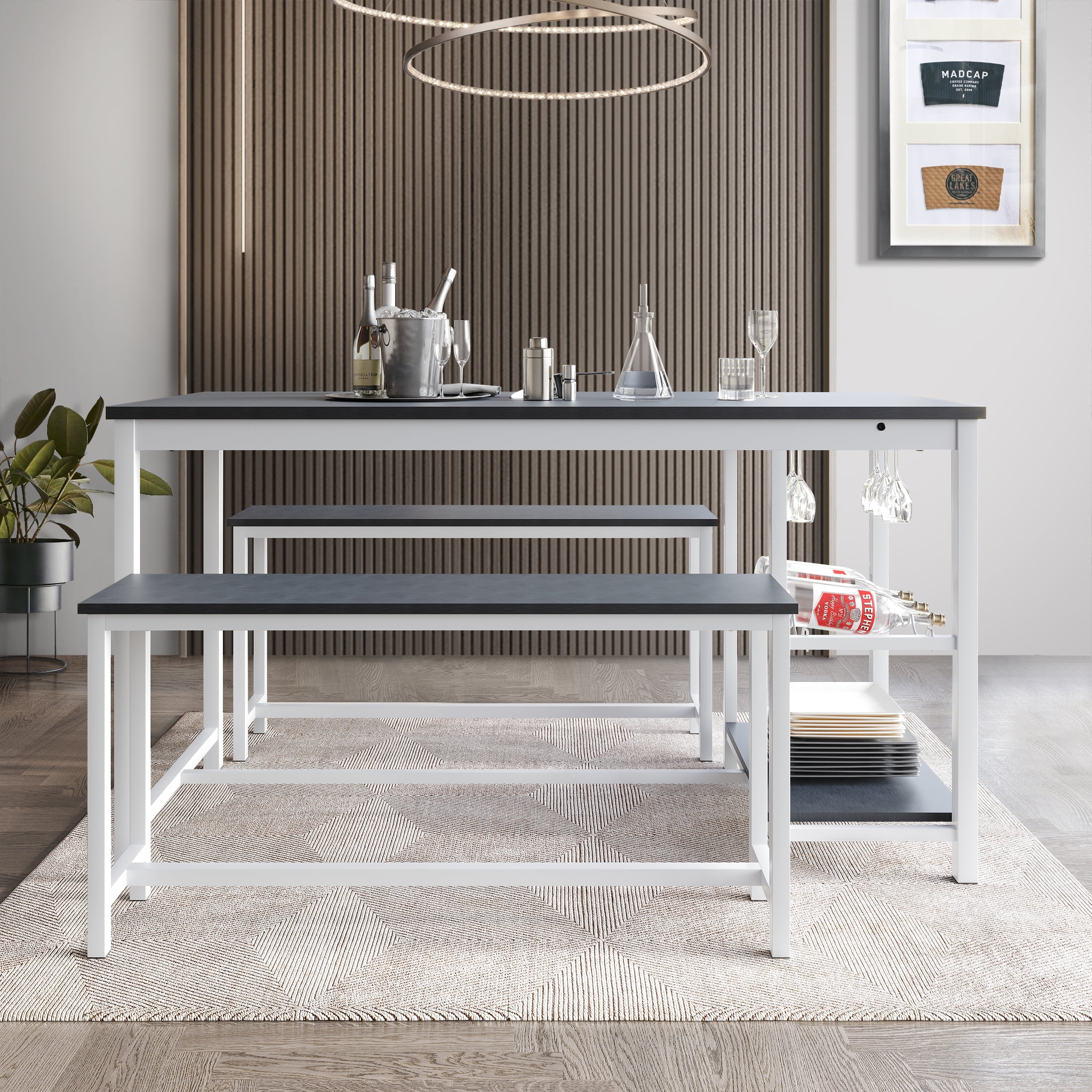 Castle Place 3-Piece Metal Dining Set with Integrated Wine Rack and ...