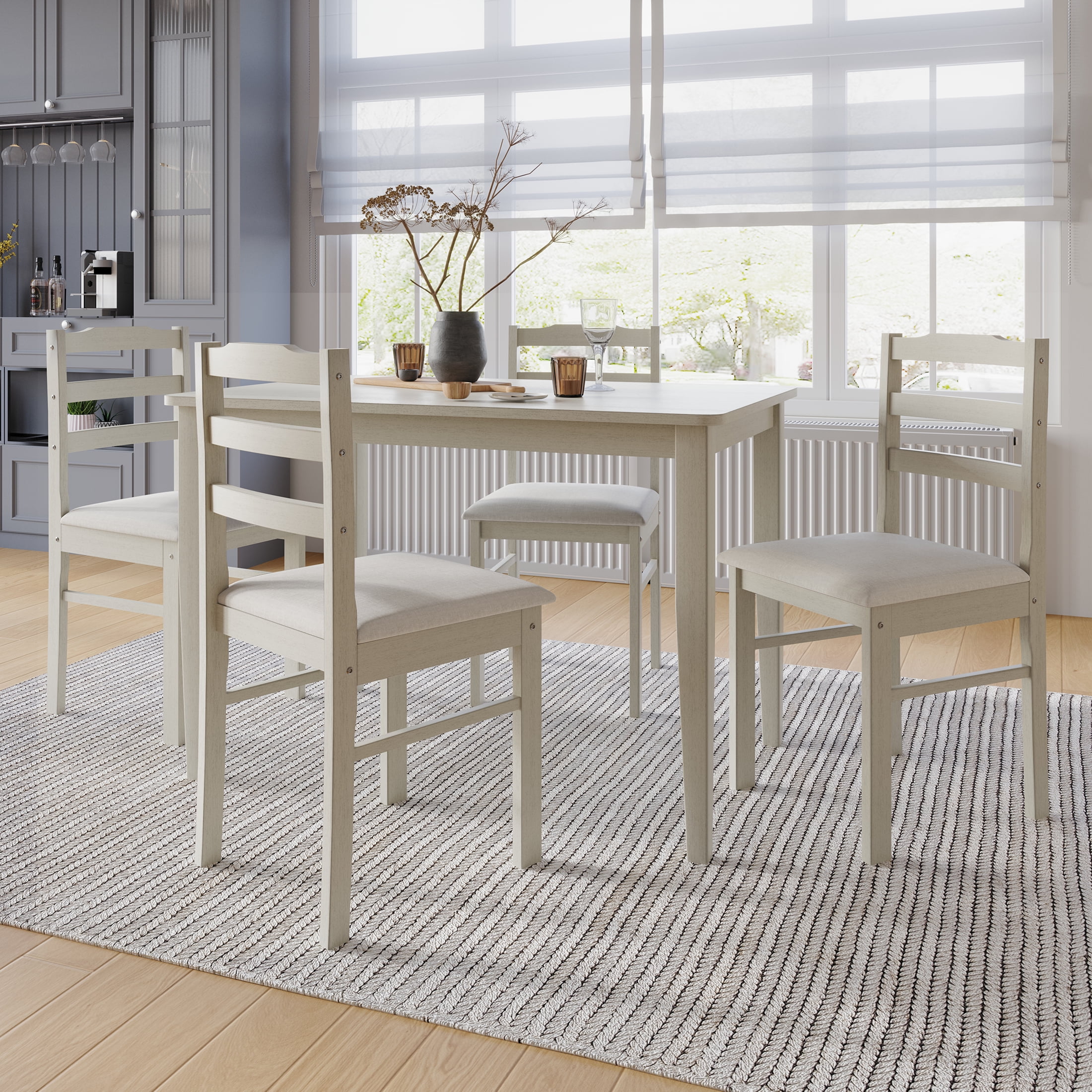 Castle Place 5 Piece Classic Wood Dining Table Set, Antique Gray
