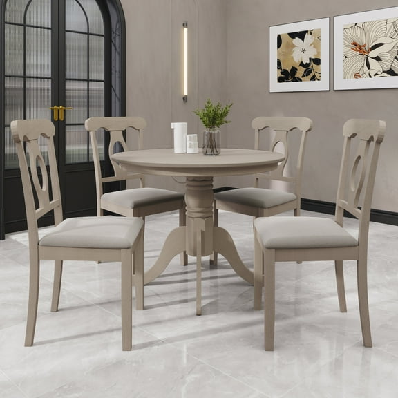 Castle Place 5-Piece Elegant Wooden Indoor Dining Table and Chairs Set, Antique Gray