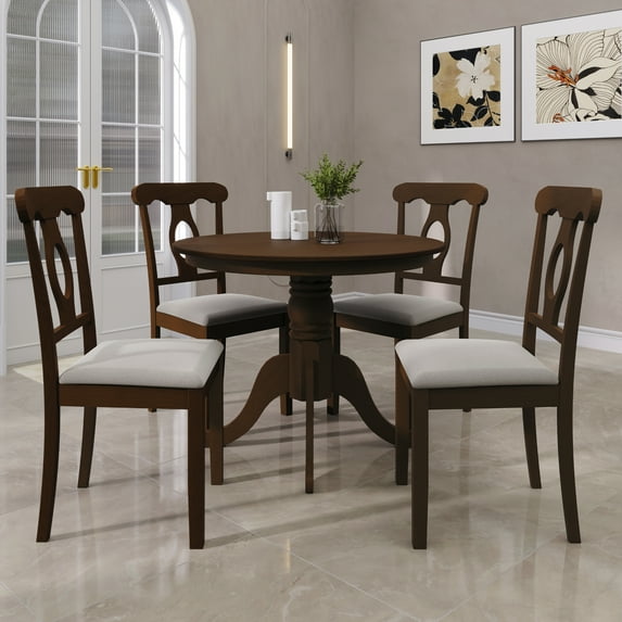 Castle Place 5-Piece Elegant Wooden Indoor Dining Table and Chairs Set, Brown