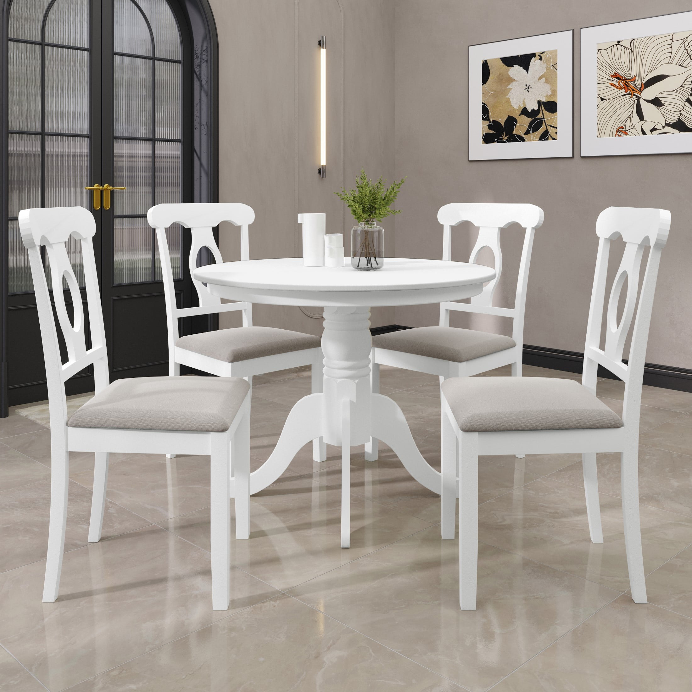 Castle Place 5-Piece Elegant Wooden Indoor Dining Table and Chairs Set, White