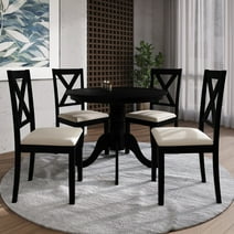 Castle Place 5-Piece Rustic Wooden Indoor Dining Table and Chairs Set, Black