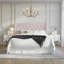 Castle Place Button Tufted Wingback Velvet Upholstered Bed, Light Pink, Full