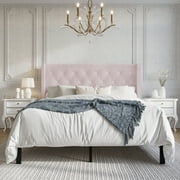 Castle Place Button Tufted Wingback Velvet Upholstered Bed, Light Pink, Full