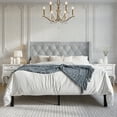 thumbnail image 1 of Castle Place Button Tufted Wingback Velvet Upholstered Bed, Silver Grey, King, 1 of 10