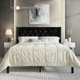 thumbnail image 1 of Castle Place Button Tufted Wingback Velvet Upholstered Bed with 2 Nightstands, Black, Full, 1 of 12