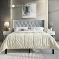 thumbnail image 1 of Castle Place Button Tufted Wingback Velvet Upholstered Bed with 2 Nightstands, Light Grey, Full, 1 of 13
