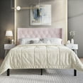thumbnail image 1 of Castle Place Button Tufted Wingback Velvet Upholstered Bed with 2 Nightstands, Light Pink, Full, 1 of 13