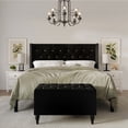 thumbnail image 1 of Castle Place Button Tufted Wingback Velvet Upholstered Bed with Storage Bench, Black, Full, 1 of 11
