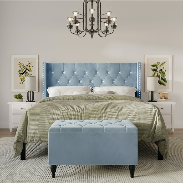 Light blue upholstered bed discount