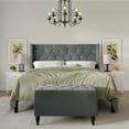 thumbnail image 1 of Castle Place Button Tufted Wingback Velvet Upholstered Bed with Storage Bench, Light Grey, Full, 1 of 11