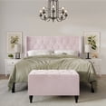 thumbnail image 1 of Castle Place Button Tufted Wingback Velvet Upholstered Bed with Storage Bench, Light Pink, King, 1 of 11