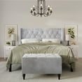 thumbnail image 1 of Castle Place Button Tufted Wingback Velvet Upholstered Bed with Storage Bench, Silver Grey, King, 1 of 10