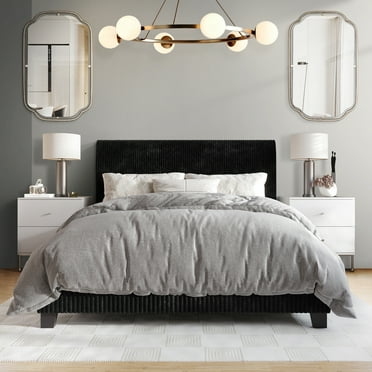 Castle Place Chic Corduroy Velvet Upholstered Full Bed, Black