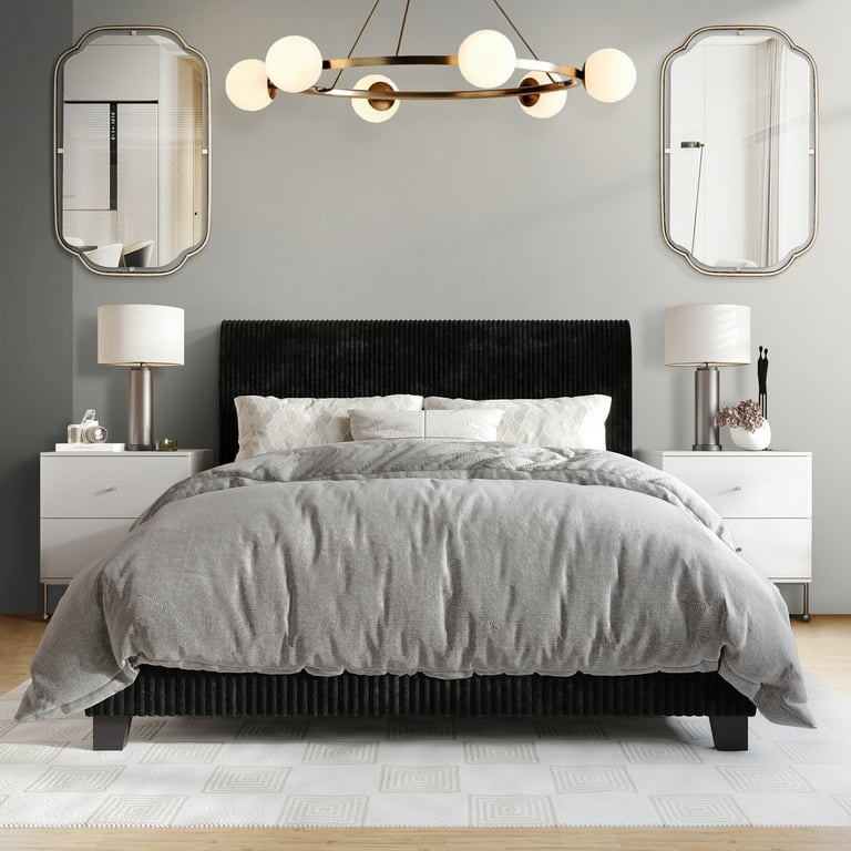Castle Place Chic Corduroy Velvet Upholstered King Bed, Black