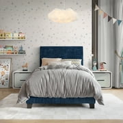 Castle Place Chic Corduroy Velvet Upholstered Twin Bed, Navy Blue