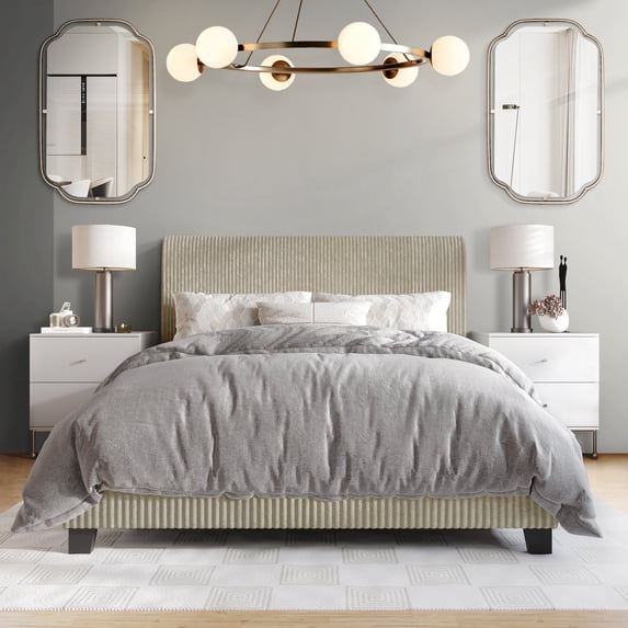 Castle Place Chic Corduroy Velvet Upholstered King Bed, Beige