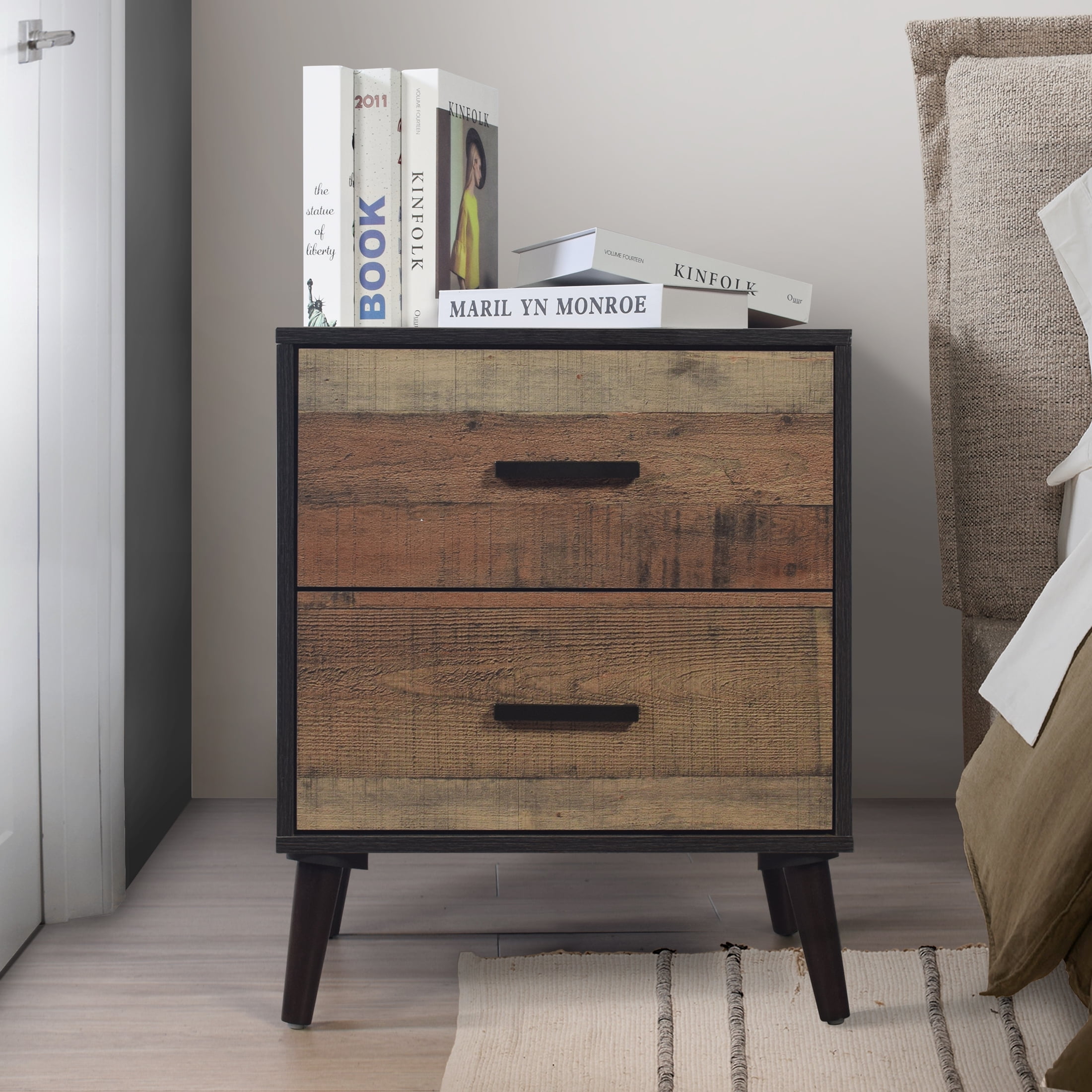 Castle Place Classic 2 Drawer Nightstand, Natural Oak