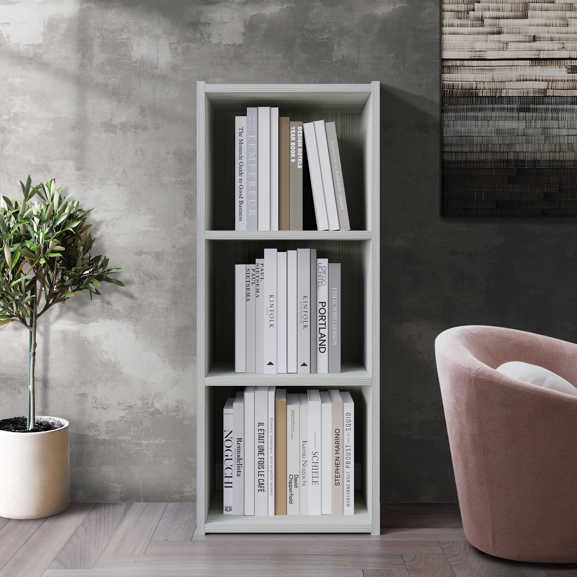 Castle Place Classic 3-Cube Open Shelf Wood Bookcase, Light Grey