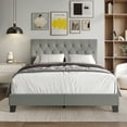 thumbnail image 1 of Castle Place Classic Button Tufted Linen Upholstered Bed, Light Grey, Queen, 1 of 6