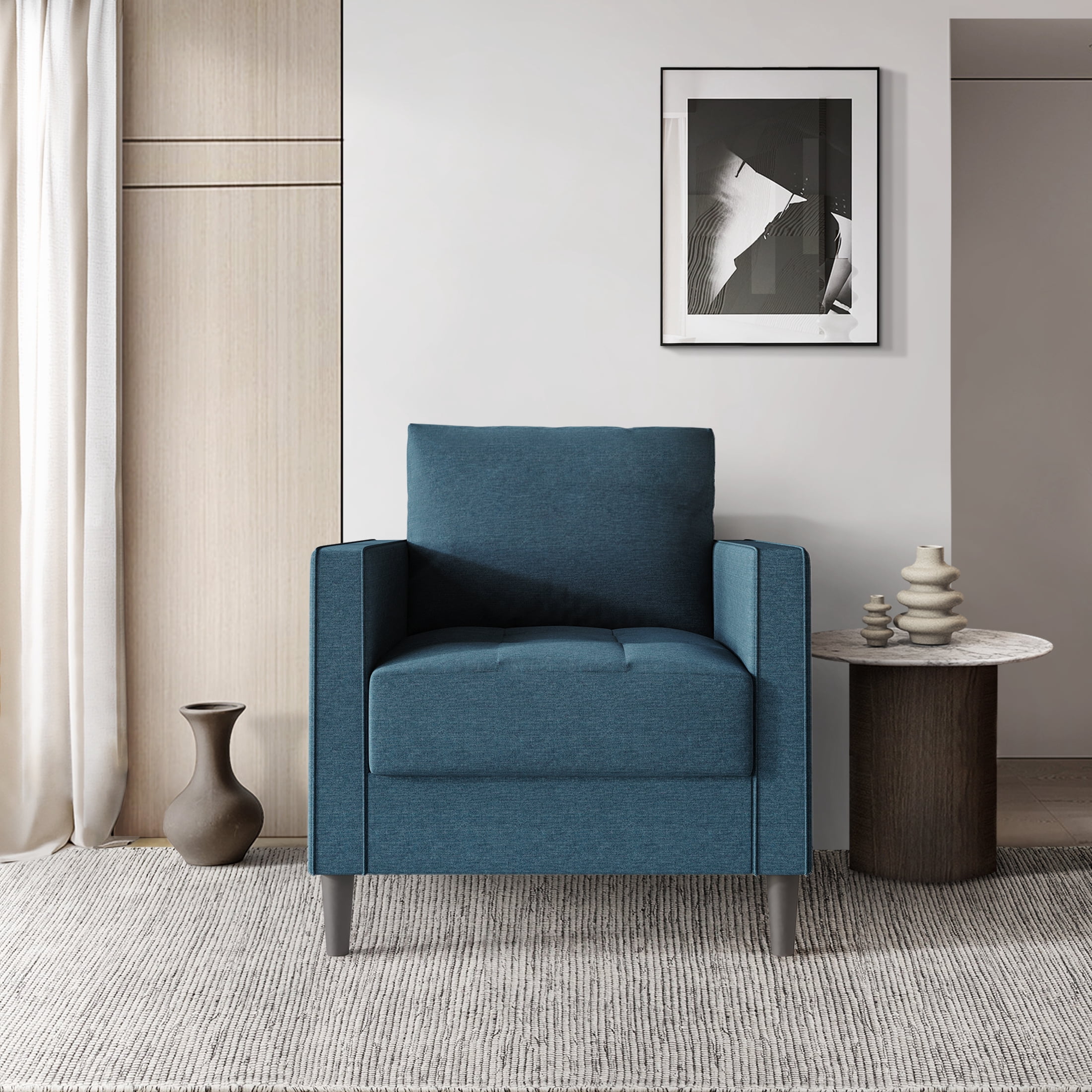 Castle Place Classic Linen Upholstered Armchair, Blue