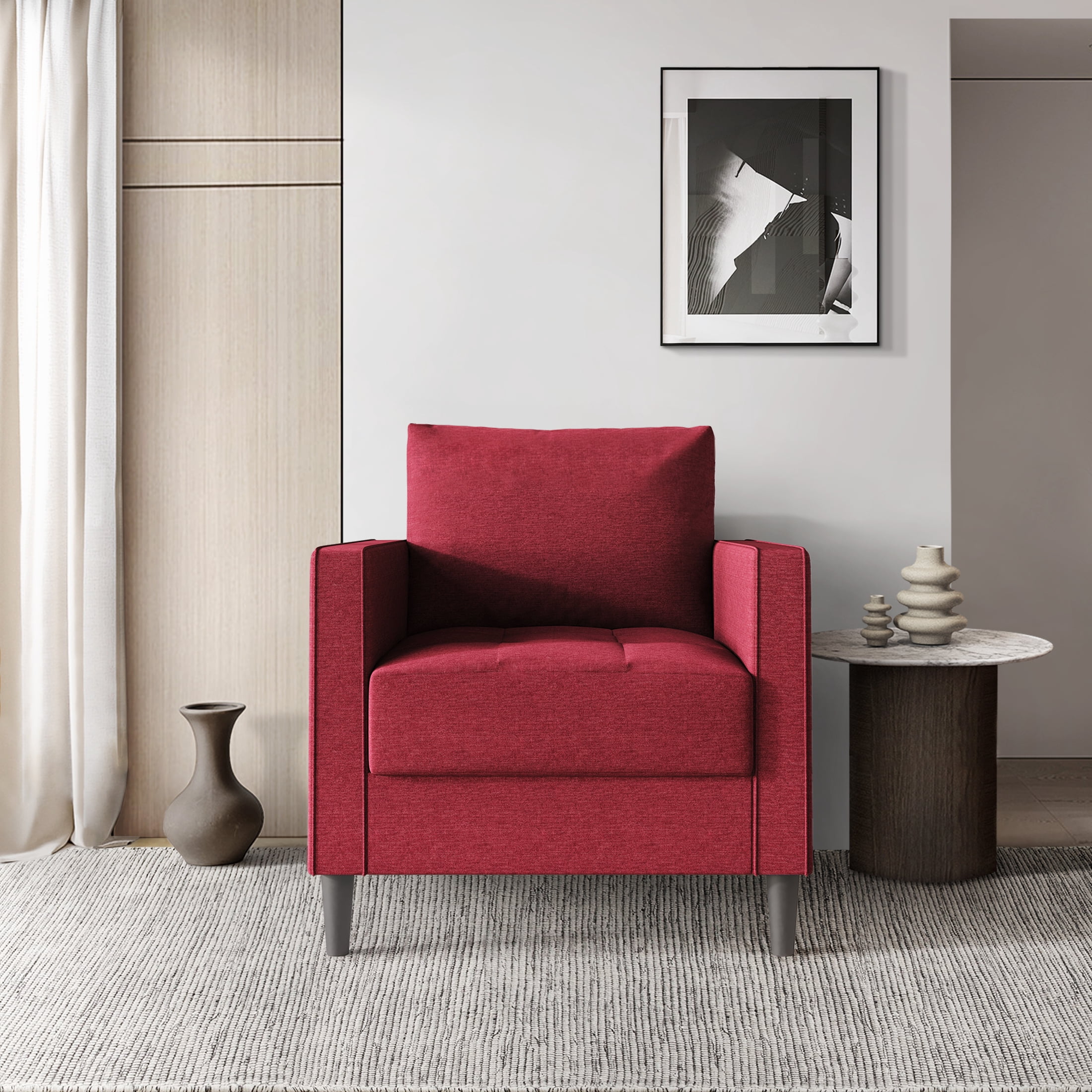 Castle Place Classic Linen Upholstered Armchair, Red