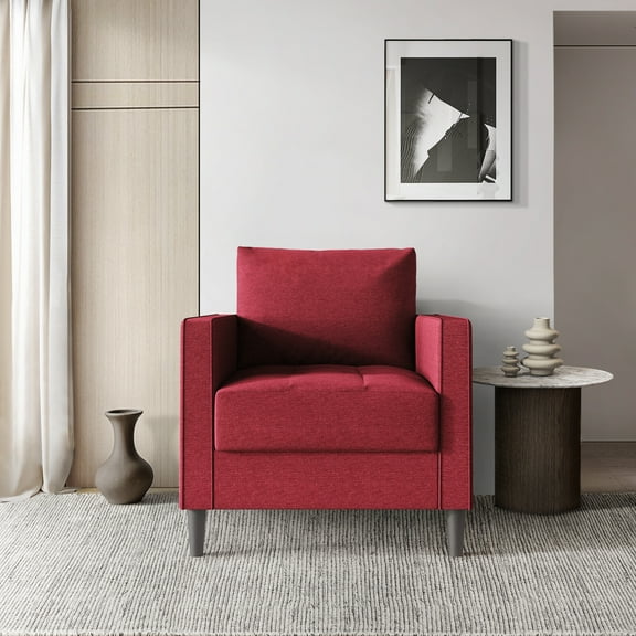 Castle Place Classic Linen Upholstered Armchair, Red